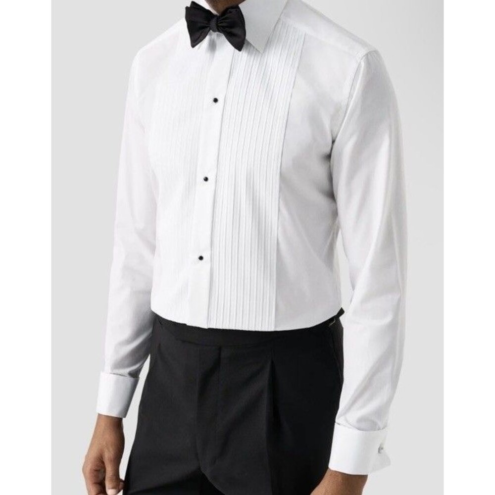 Eton White Plissé Tuxedo Shirt Size: 14.5